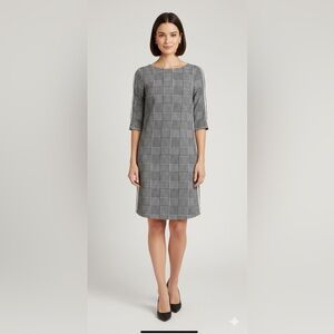 Vince Camuto Black White Plaid Shift Dress Size 8 Career Work Stretch 3/4sleeve